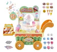 VEVOR Chariot à Glaces pour Enfants, 27 Pièces, Jeu d'Imitation de Stand Glacier, avec Espace de Rangement, Effets Sonores et Lumineux, Jouet Éducatif Montessori pour Tout-Petits de 3 Ans et Plus