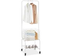 VEVOR Chariot à Linge Charge 52 kg Panier à Linge Mobile avec Barre d’Accrochage et Étagère Corbeille Linge Sale sur roulettes Cadre en Fer Déplacement en Douceur pour Buanderie Chambre Salle de Bain