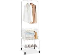 VEVOR Chariot à Linge Charge 52 kg Panier à Linge Mobile avec Barre d’Accrochage et Étagère Corbeille Linge Sale sur roulettes Cadre en Fer Déplacement en Douceur pour Buanderie Chambre Salle de Bain