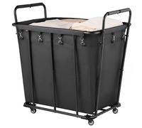 VEVOR Chariot à linge mobile avec roulettes pivotantes, panier à linge avec doublure imperméable, charge de 117,9 kg, capacité 300 L, chariot de courses robuste pour camping, épicerie, bagages, noir