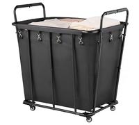 VEVOR Chariot à linge mobile avec roulettes pivotantes, panier à linge avec doublure imperméable, charge de 117,9 kg, capacité 300 L, chariot de courses robuste pour camping, épicerie, bagages, noir