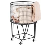 VEVOR Chariot à linge rond et mobile avec roues pivotantes à 360°, panier à linge, charge de 27,2 kg, capacité de 40 L chariot de courses robuste en acier carbone pour camping, épicerie et bagages