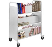 VEVOR Chariot de bibliothèque Chariot de bibliothèque 200 lb Étagères inclinées double face en forme de W Blanc