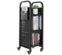 VEVOR Chariot à Livres, Capacité de Charge 100 kg, Chariot de Bibliothèque, 32 x 35 x 93,5 cm, Étagère de Rangement Livres Simple Face en L avec Roulettes Double Frein, pour Salon, Bureau, École, Noir