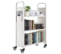 VEVOR Chariot à Livres, Capacité de Charge 150 kg, Chariot de Bibliothèque, 77 x 38 x 122 cm, Étagère de Rangement Livres Simple Face en L avec Roulettes Double Frein, pour Salon, Bureau, École, Blanc