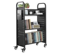 VEVOR Chariot à Livres, Capacité de Charge 150 kg, Chariot de Bibliothèque, 77 x 38 x 122 cm, Étagère de Rangement Livres Simple Face en V avec roulettes Double Frein, pour Salon, Bureau, École, Noir
