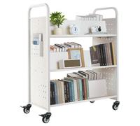 VEVOR Chariot à Livres Bibliothèque Étagère Charge 150 kg 97x51,5x122,5 cm Blanc