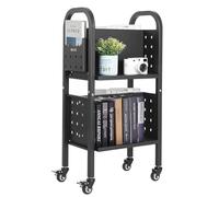 VEVOR Chariot à Livres, Capacité de Charge 70 kg, Chariot de Bibliothèque, 45 x 33 x 88 cm, Étagère de Rangement Livres Double Face en L avec roulettes à Double Frein, pour Salon, Bureau, École, Noir