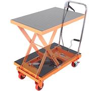 VEVOR Chariot à Table Élévatrice Hydraulique Charge 230 kg Chariot Élévateur Manuel à Ciseaux Simples Hauteur Levage 720 mm 4 Roues Coussin Antidérapant pour Manutention Transport Matériaux, Orange