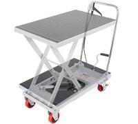 VEVOR Chariot à Table Élévatrice Hydraulique Charge 230 kg Chariot Élévateur Manuel à Ciseaux Simples Hauteur de Levage 720 mm 4 Roues Coussin Antidérapant pour Manutention Transport Matériaux, Gris