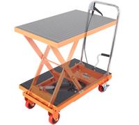 VEVOR Chariot à Table Élévatrice Hydraulique Charge 230 kg Chariot Élévateur Manuel à Ciseaux Simples Hauteur Levage 720 mm 4 Roues Coussin Antidérapant pour Manutention Transport Matériaux, Orange