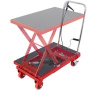 Table Elévatrice Hydraulique Capacité 230kg Hauteur de Levage 72cm 4 Roues Rouge