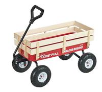 VEVOR Chariot à Tirer Enfants 102 cm Chariot Enfant Tout-terrain pour Tout-petits, Cadeau Anniversaire, Jardinage, Plage, Camping, Aventure Plein Air, Charge 150 kg, avec Panneaux Bois, Poignée, Rouge