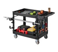 VEVOR Chariot d'Atelier Max. 250 kg Chariot de Service avec Panneau Perforé, 2 Niveaux, en PP, 2 Roues Fixes et 2 Roulettes Pivotantes avec Freins, Plateaux de Rangement, pour Garage et Entrepôt, Noir