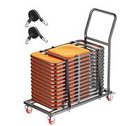 VEVOR Chariot de Chaise Pliante, Capacité de Charge 136 kg, Support en Métal Robuste pour 25 Chaises, Organiseur de Rangement Horizontal Forme en L avec Roulettes 360°, pour Salle à Manger, Noir Mat