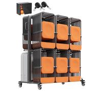 VEVOR Chariot de Chaise Pliante, Capacité de Charge 363 kg, Support Robuste pour 84 Chaises, Organiseur de Rangement Double Niveaux avec Roulettes 360°, pour Salle à Manger, Famille, École, Noir Mat