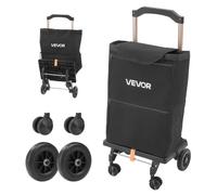 VEVOR Chariot de Courses Pliable à 4 Roues, Capacité de Charge 75 kg, Caddie de Courses 2 en 1 pour Marché, Laverie et Camping, avec Sac Amovible, Compartiment Isotherme, Poignée Télescopique, Noir