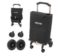 VEVOR Chariot de Courses Pliable à 4 Roues, Capacité de Charge 75 kg, Caddie de Courses 2 en 1 pour Marché, Laverie et Camping, avec Sac Amovible, Compartiment Isotherme, Poignée Télescopique, Noir