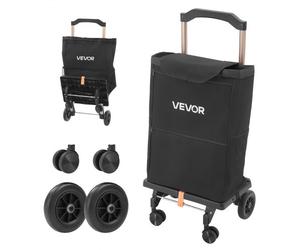 VEVOR Chariot de Courses Pliable à 4 Roues, Capacité de Charge 75 kg, Caddie de Courses 2 en 1 pour Marché, Laverie et Camping, avec Sac Amovible, Compartiment Isotherme, Poignée Télescopique, Noir