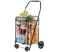 VEVOR Chariot de courses pliable avec roulettes pivotantes, chariot de supermarché robuste, charge 40,8 kg, capacité 39 L, panier à linge utilitaire en fer pour camping, épicerie, bagages, noir