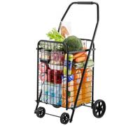 VEVOR Chariot de courses pliable avec roulettes pivotantes, chariot de supermarché robuste, charge 40,8 kg, capacité 39 L, panier à linge utilitaire en fer pour camping, épicerie, bagages, noir