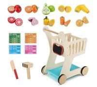 VEVOR Chariot de Courses pour Enfants en Bois, Chariot Supermarché Jouet | avec Aliments Factices et Scanner, Rangement Inférieur, Jeu d'Imitation pour Enfants dès 3 ans, Chariot à Pousser Éducatif