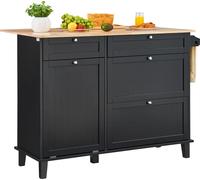VEVOR Chariot de cuisine îlot, 128 cm Bar à petit déjeuner avec plateau en bois et poubelle escamotable, 10 gal d'espace de rangement, table de salle à manger/séjour de ferme avec plateau rabattable,