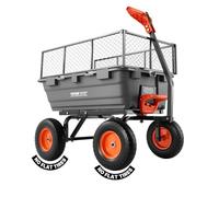 VEVOR Chariot de Jardin Basculant Max. 544 kg Chariot à Benne Basculante PP pour Transport de Bois Plantes Terre, Ridelles Amovibles, Poignée 2-en-1 Tractable, 4 Roues Increvables, Basculement à 90°