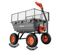 VEVOR Chariot de Jardin Basculant Max. 544 kg Chariot à Benne Basculante PP pour Transport de Bois Plantes Terre, Ridelles Amovibles, Poignée 2-en-1 Tractable, 4 Roues Increvables, Basculement à 90°