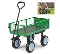 VEVOR Chariot de Jardin en Acier avec Siège Max. 226,8 kg Chariot de Transport de Jardin pour Bois Terre, avec Côtés Amovibles, Tablette Latérale, Pneus PU Increvables 25,4 cm, Poignée Réglable, Vert
