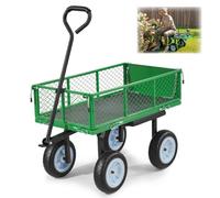 VEVOR Chariot de Jardin en Acier avec Siège Max. 226,8 kg Chariot de Transport de Jardin pour Bois Terre, avec Côtés Amovibles, Tablette Latérale, Pneus PU Increvables 25,4 cm, Poignée Réglable, Vert
