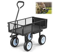 VEVOR Chariot de Jardin en Acier avec Siège Max. 226,8 kg Chariot de Transport de Jardin pour Terre Bois, avec Côtés Amovibles, Tablette Latérale, Pneus PU Increvables 25,4 cm, Poignée Réglable, Noir