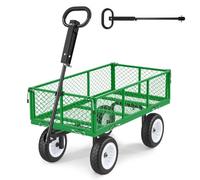 VEVOR Chariot de Jardin en Acier Max. 408,2 kg Chariot de Transport de Jardin pour Bois Terre Débris, Côtés Amovibles, Pneus PU Increvables 25,4 cm, Poignée Réglable, Compatible Quad Tracteur, Vert