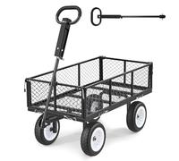 VEVOR Chariot de Jardin en Acier Max. 408,2 kg Chariot de Transport de Jardin pour Bois Terre Débris, Côtés Amovibles, Pneus PU Increvables 25,4 cm, Poignée Réglable, Compatible Tracteur Quad, Noir