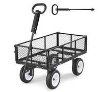 VEVOR Chariot de Jardin en Acier Max. 408,2 kg Chariot de Transport de Jardin pour Bois Terre Débris, Côtés Amovibles, Pneus PU Increvables 25,4 cm, Poignée Réglable, Compatible Tracteur Quad, Noir