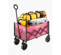 VEVOR Chariot de Jardin Pliable, 120 L, Chariot de Transport Utilitaire Portable Robuste 102,06 kg, Roues Tout-terrain, Poignée Réglable, pour Extérieur, Camping, Plage, Épicerie, Jardin, Rose et Noir