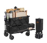 VEVOR Chariot de Jardin Pliable, 400 L Chariot de Transport de Plage à Deux Étages Charge Max 450 lb avec Roues Tout Terrain, Chariot de Sport Robuste pour Camping, Shopping, Jardin, Extérieur, Noir