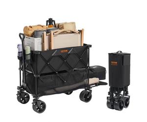 VEVOR Chariot de Jardin Pliable, 400 L Chariot de Transport de Plage à Deux Étages Charge Max 204 kg avec Roues Tout Terrain, Chariot de Sport Robuste pour Camping, Shopping, Jardin, Extérieur, Noir
