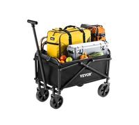 VEVOR Chariot de Jardin Pliable, 80 L, Chariot de Transport Utilitaire Portable Robuste 90,72 kg, avec Roues Tout-Terrain, Poignée Réglable, pour Extérieur, Camping, Plage, Épicerie, Jardin, Noir