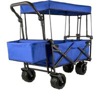 VEVOR Chariot de Jardin Pliable avec 4Roulettes, Chariot Pliable avec Toit Bleu, Remorque de Transport Rangement Pratiques pour A24