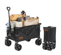 VEVOR Chariot de Jardin Pliable, Chariot de Transport de Plage 150 L Charge Max 265 lb avec Roues Tout Terrain, Porte-Boissons, Chariot de Sport Robuste pour Camping, Shopping, Jardin, Extérieur, Noir