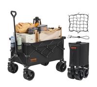 VEVOR Chariot de Jardin Pliable, Chariot de Transport de Plage 220 L Charge Max 330 lb avec Roues Tout Terrain, Porte-Boissons, Chariot de Sport Robuste pour Camping, Shopping, Jardin, Extérieur, Noir