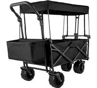 VEVOR Chariot de jardin pliable extra large avec auvent amovible, chariot utilitaire pliable avec roues et rangement arrière, chariot pour jardin, camping, chariot d'épicerie, chariot de courses, noir