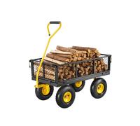 VEVOR Chariot de Jardin Transport, Charge 226,80 kg, Chariot Utilitaire Robuste Tractable Extérieur en Métal avec Pneus 254 mm, Côtés Amovibles en Maille Réglables, Poignée Rotative 180°, Jaune Noir