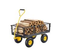 VEVOR Chariot de Jardin Transport, Charge 408,23 kg, Chariot Utilitaire Robuste Tractable Extérieur en Métal avec Pneus 254 mm, Côtés Amovibles en Maille Réglables, Poignée Rotative 180°, Jaune Noir