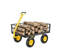 VEVOR Chariot de Jardin Transport, Charge 544,31 kg, Chariot Utilitaire Robuste Tractable Extérieur Métal 2 en 1 Pneus Tout-terrain 330 mm, Côtés Amovibles en Maille, Poignée Rotative 180°, Jaune Noir