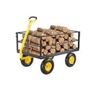 VEVOR Chariot de Jardin Transport, Charge 635,03 kg, Chariot Utilitaire Robuste Tractable Extérieur Métal 2 en 1 Pneus Tout-terrain 330 mm, Côtés Amovibles en Maille, Poignée Rotative 180°, Jaune Noir