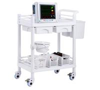 VEVOR Chariot de laboratoire 2 niveaux - 2 tiroirs, 2 plateaux, 4 roues silencieuses, 3 poubelles