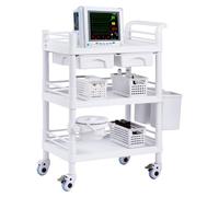 VEVOR Chariot de Laboratoire Chariot Médical 3 Niveaux avec 3 Poubelles Blanc