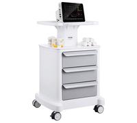 VEVOR Chariot de Laboratoire Mobile à 4 Niveaux - 3 Tiroirs, 1 Plateau Supérieur, Matériau ABS, 4 Roues Silencieuses - pour Labo, Clinique, Hôpital, Salon